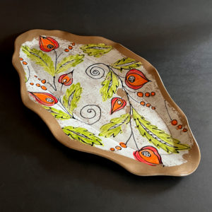 Rustic Floral Oval Serving Tray, 15"